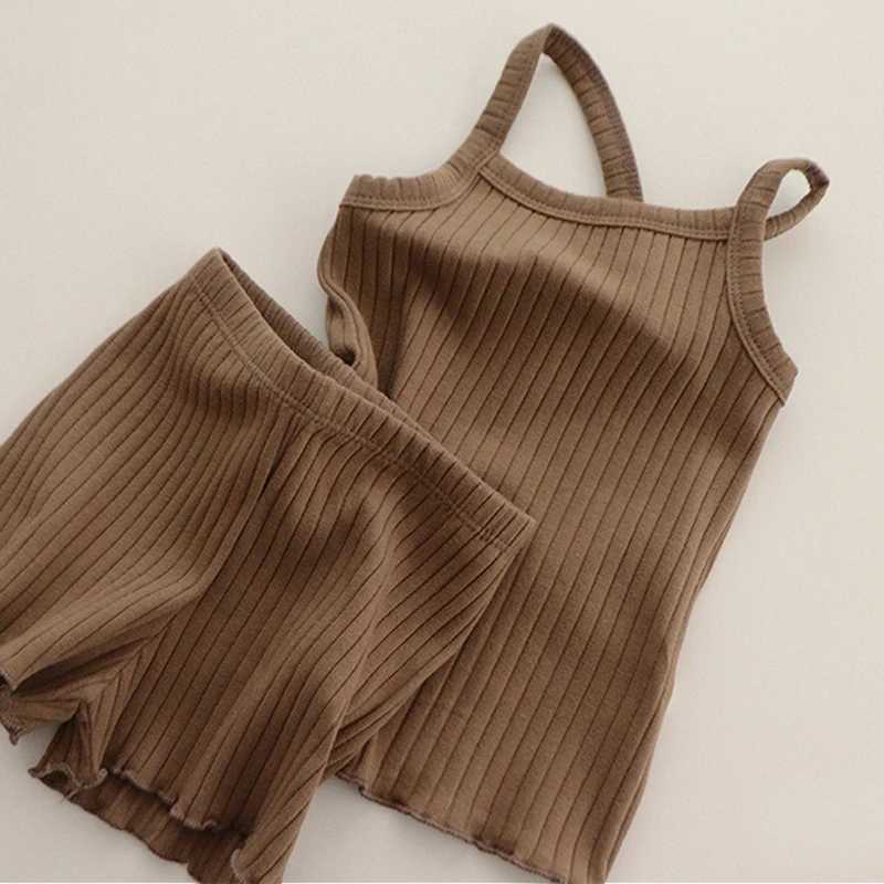 Clothing Sets Summer baby clothing set childrens solid color long sleeved elastic mens two-piece set newborn boy and girl pants set WX