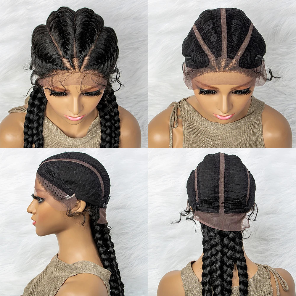 26 Inches Synthetic Lace Front Wigs Braided Wigs Lace Front Dutch Cornrows Braids With Baby Hair for Black Women 240430