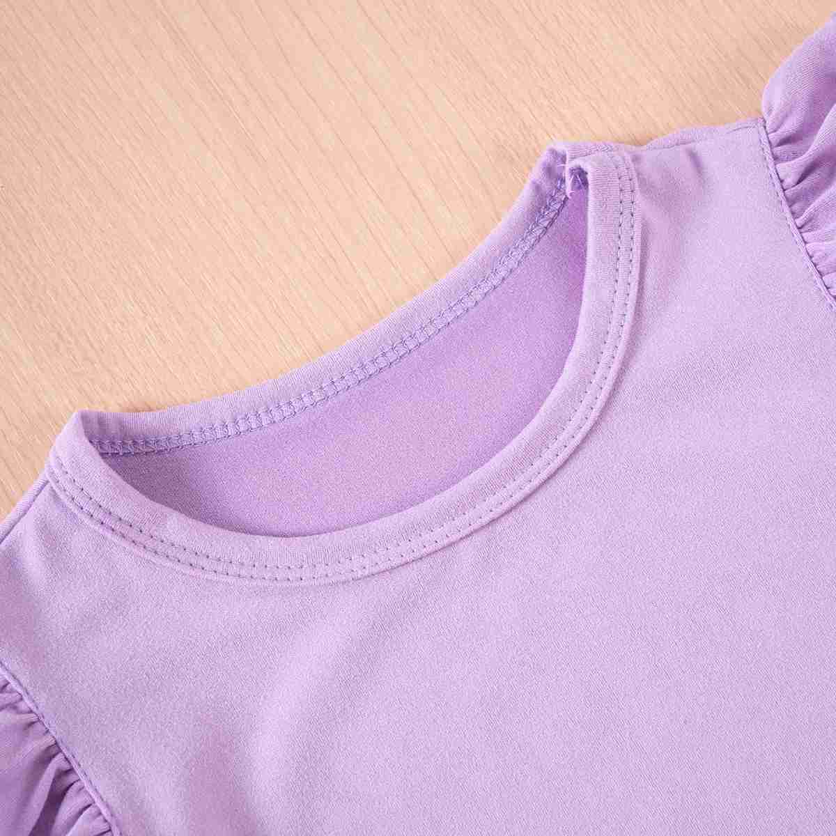 Clothing Sets Girls summer pleated clothing set girls solid color heart-shaped pattern flying sleeve short sleeved T-shirt set childrens shorts casual
