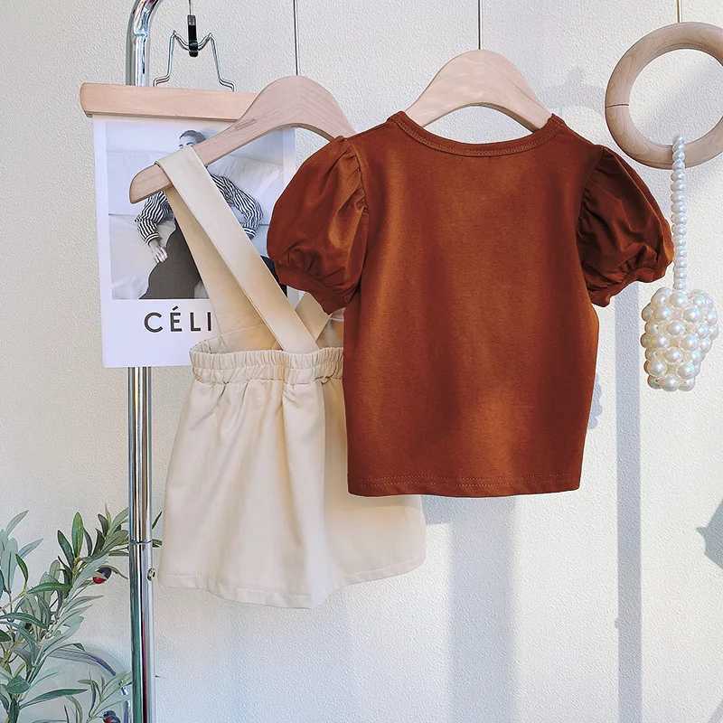 Clothing Sets 2-piece childrens set 2024 baby girl clothing cute summer short sleeved top+tight fitting clothing childrens girl clothing WX