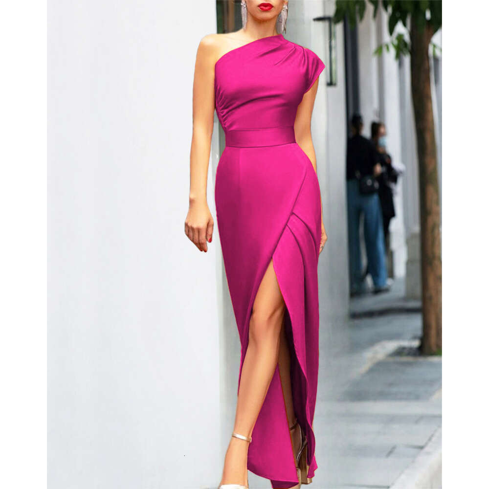 Fashion New Womens Single Shoulder High Waist Front Split Style Dress