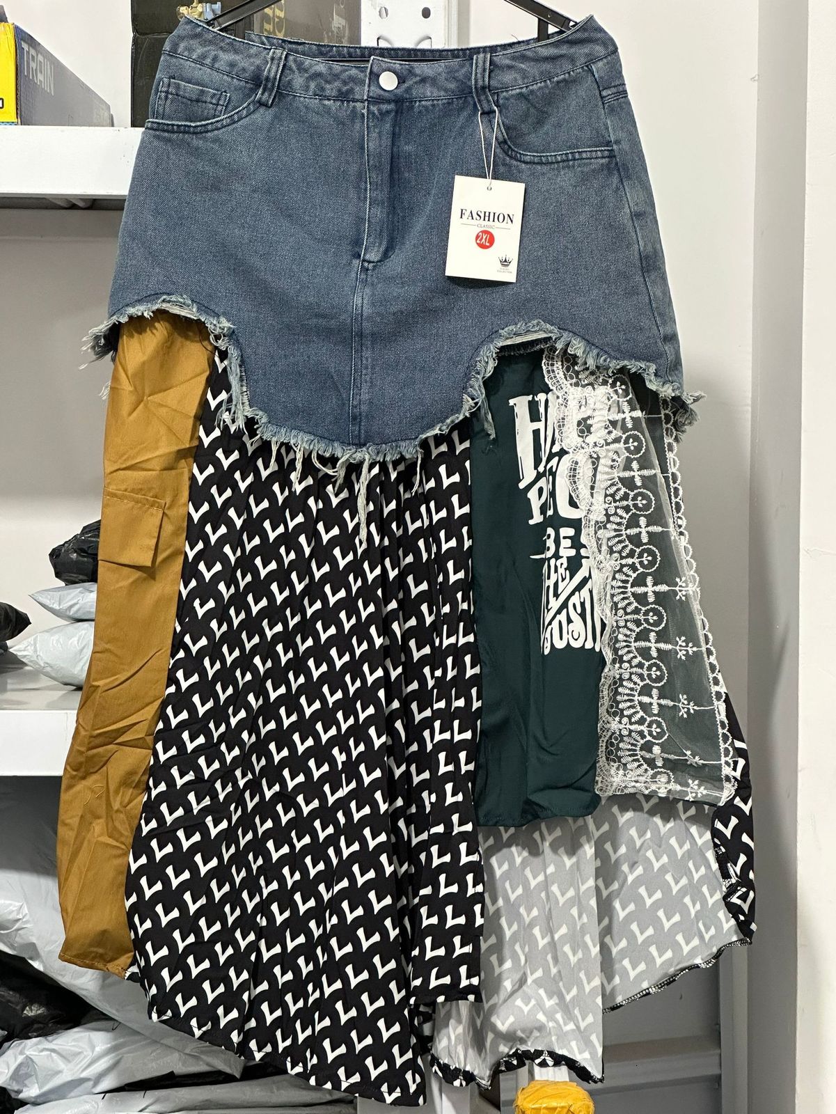 Skirts Getspring Women Long Patchwork Denim Stitching Irregular High Waist Loose Leisure Asymmetrical Pleated 230508