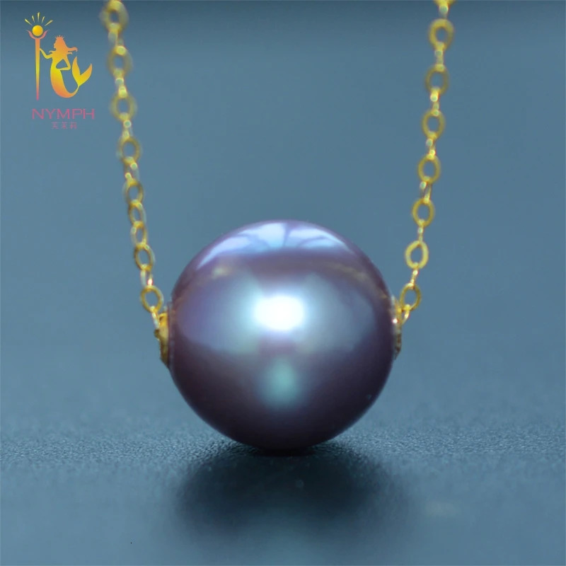 NYMPH genuine high quality round purple Edison Pearl necklace pendant with real 18 k gold styleD319 240511