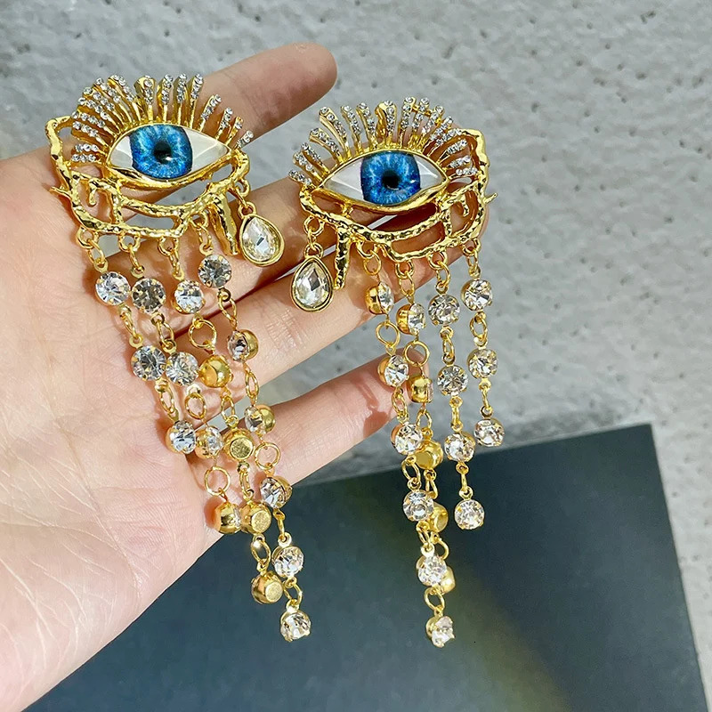 XIALUOKE Devil Eye Earrings Women European American Style Personality Crystal Tassel Dangle Earrings Party Halloween Jewelry 240430