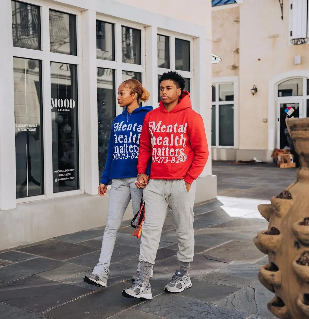 American retro street Mental Health Matters hoodie mens and womens longsleeved casual loose y2k clothes sweatshirts 240507