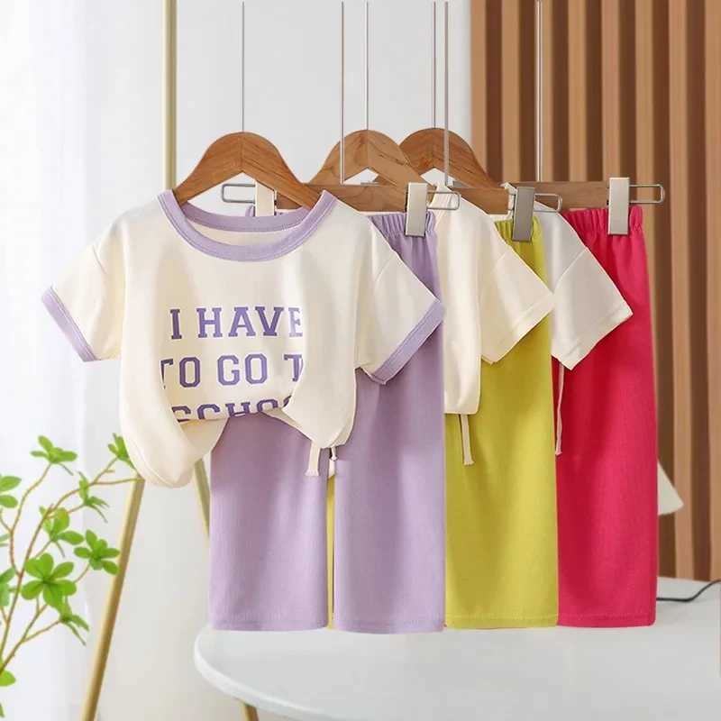 Clothing Sets New Spring and Summer Girls Clothing Set Letter Cartoon Frog Print Comfortable T-shirt+2PCS Pants Set Childrens Clothing WX