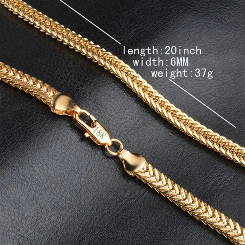 Gold Chain Necklace Fashion Jewelry 18 K 6MM 50CM 20Inch Men Geometric Pattern Snake 240511