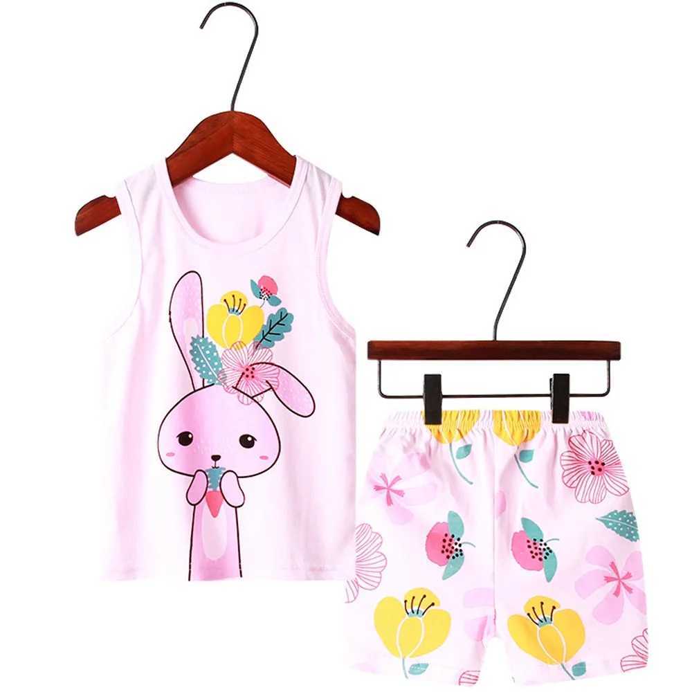 Clothing Sets Boys and girls summer sleeveless cotton vest pajama set girls pajamas summer pajamas girls childrens pajamas 1-9 years old WX