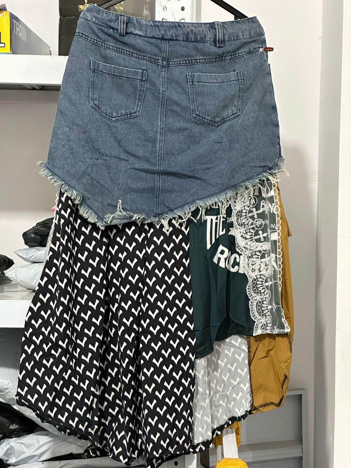 Skirts Getspring Women Long Patchwork Denim Stitching Irregular High Waist Loose Leisure Asymmetrical Pleated 230508