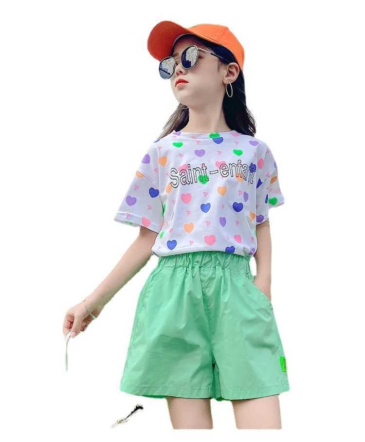 Clothing Sets Womens 2-piece summer short sleeved shorts 2024 casual outerwear childrens set new childrens clothing WX