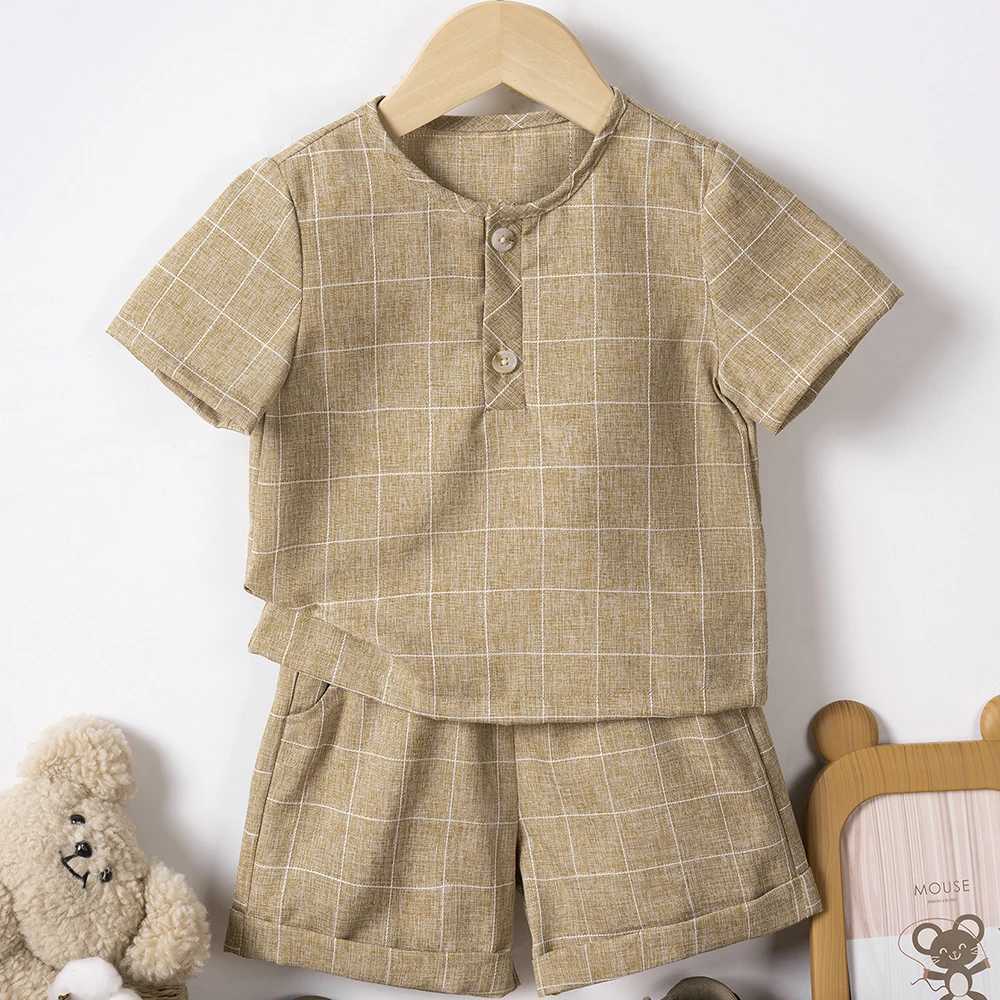 Clothing Sets Summer New Boys Short sleeved Set Flat Neck T-shirt+Elastic Waist Short sleeved 2-piece Childrens Casual Set WX