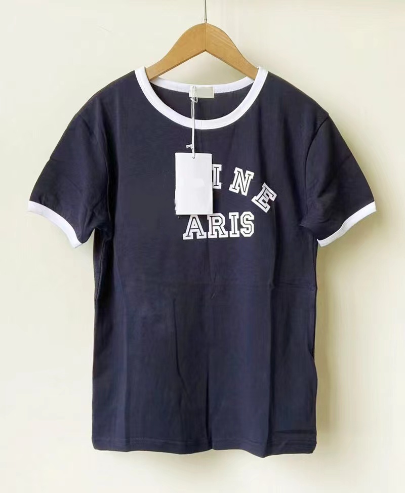 Designer Women T Shirts Tops Tee Slim Cotton 100% Women Short-Sleeved For Female Thin Navy Pure Tops Femme