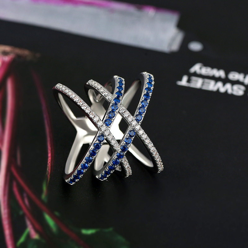 2024 Drop Ship Ins Wedding Rings Luxury Jewelry 925 Sterling Silver Bue Sapphire CZ Diamond Gemstones Party Eternity Women Engagement Cross Ring For L