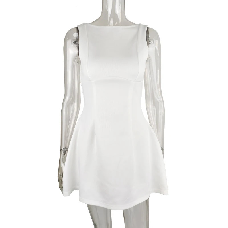 Chic And Elegant Woman Summer Dress Sleeveless Backless Mini Dress Slim Fit Short Prom Party Dresses White Black 240517