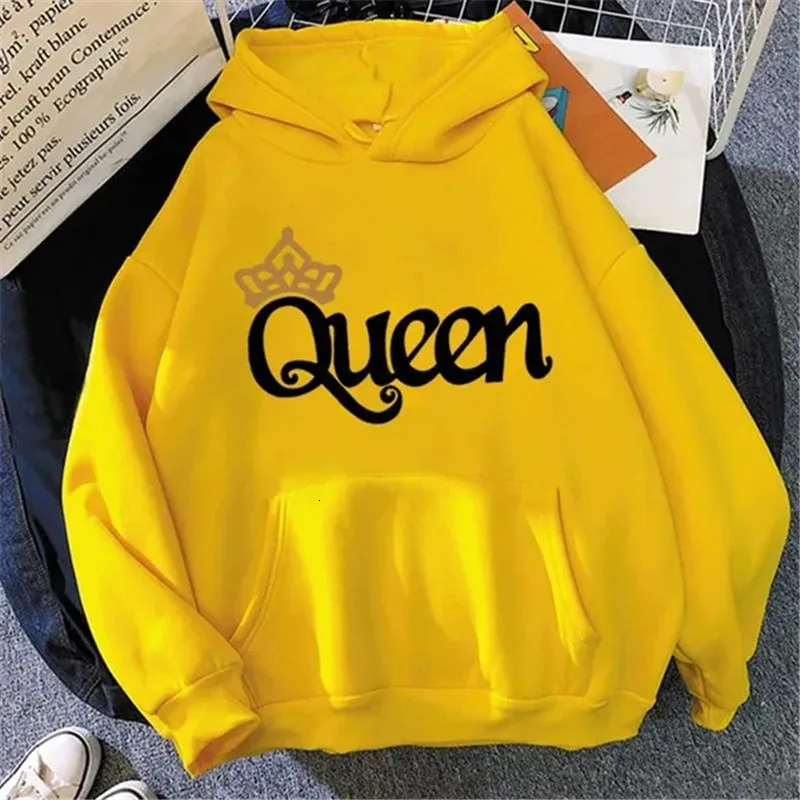 Women Pink Hooded Hoodie QUEEN Fleece Sweatshirts Cute Printing Sweater for Teenager Girls Sport Casual Pullover Top 240428