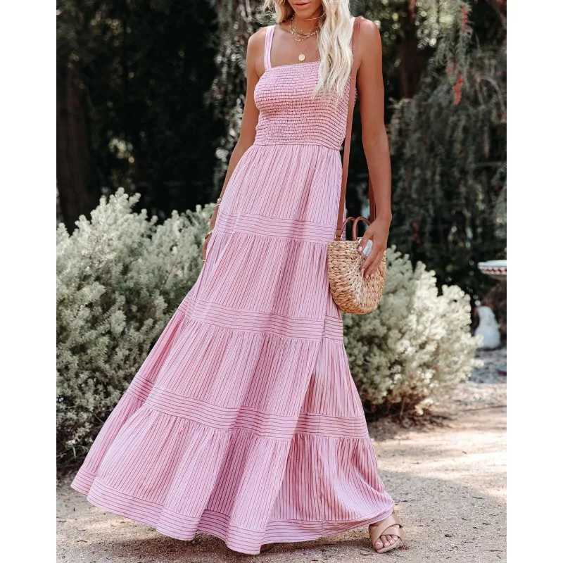 Basic Casual Dresses Striped Maxi Dress Women Summer Slveless Backless Long Dress Female Elegant Casual Holiday Seaside Beach Halter Dress Vestidos Y2