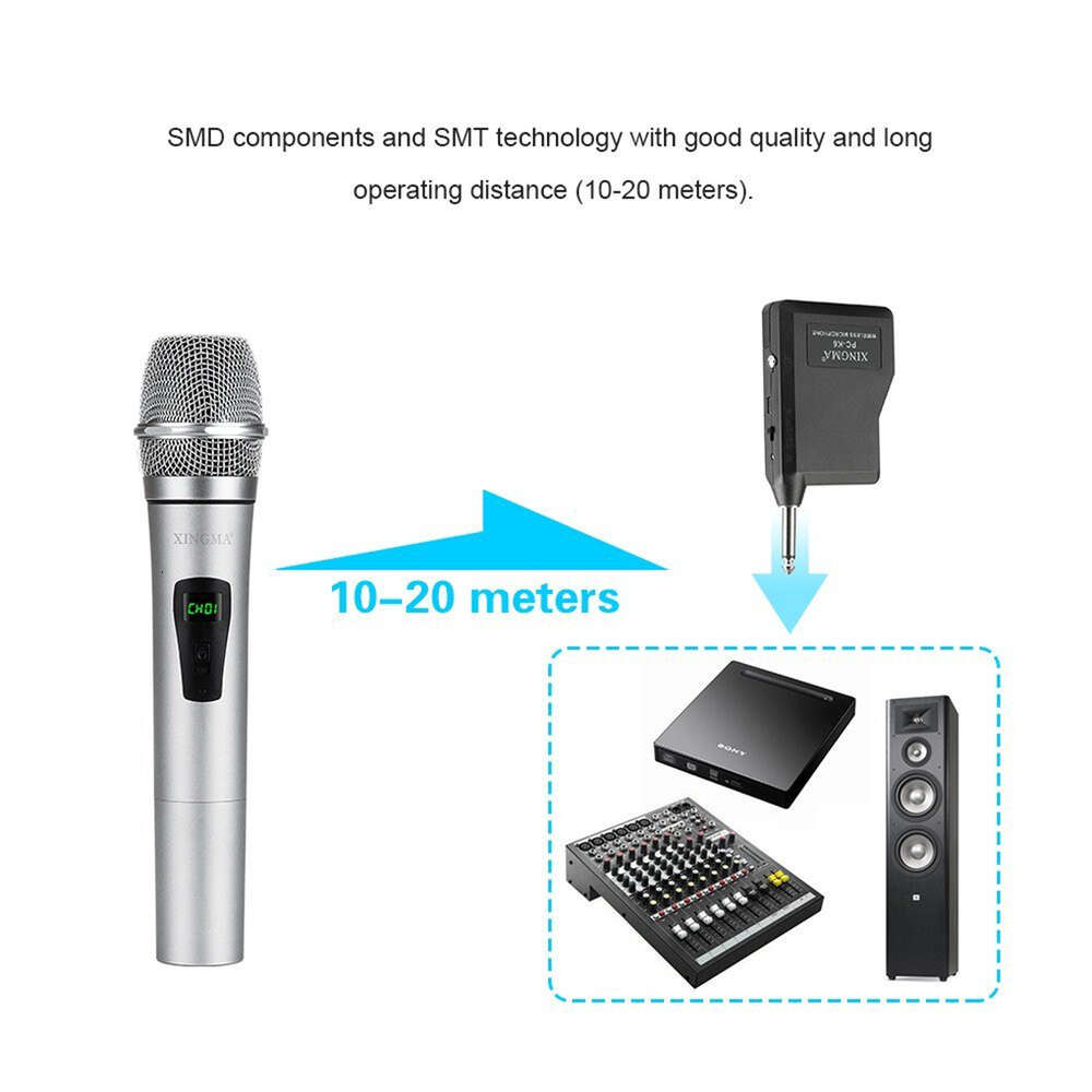 New XINGMA PC-K6 Portable Rechargeable LED Wireless Microphone Dynamic Handheld Karaoke Mic VHF with Receiver for KTV Speech