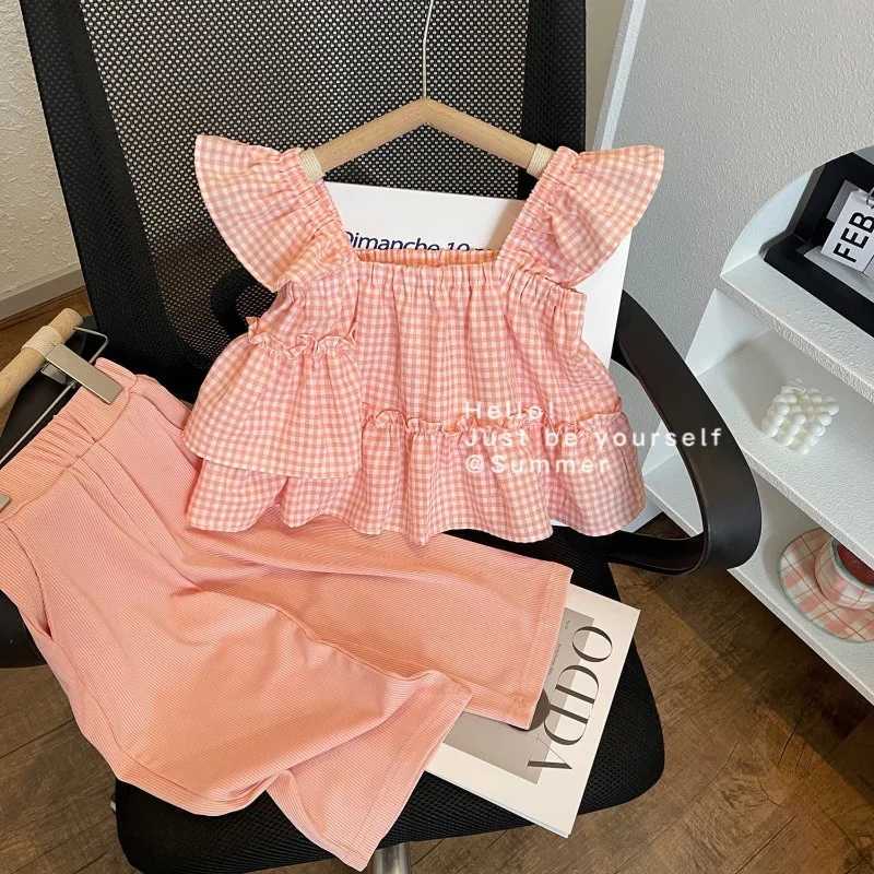 Clothing Sets Girls Set Summer Flight Sleeves Plain Tank Top Shirt+Leggings 2PCS Set Childrens Baby Clothing Set Girls Clothing Set 2-7 Years WX