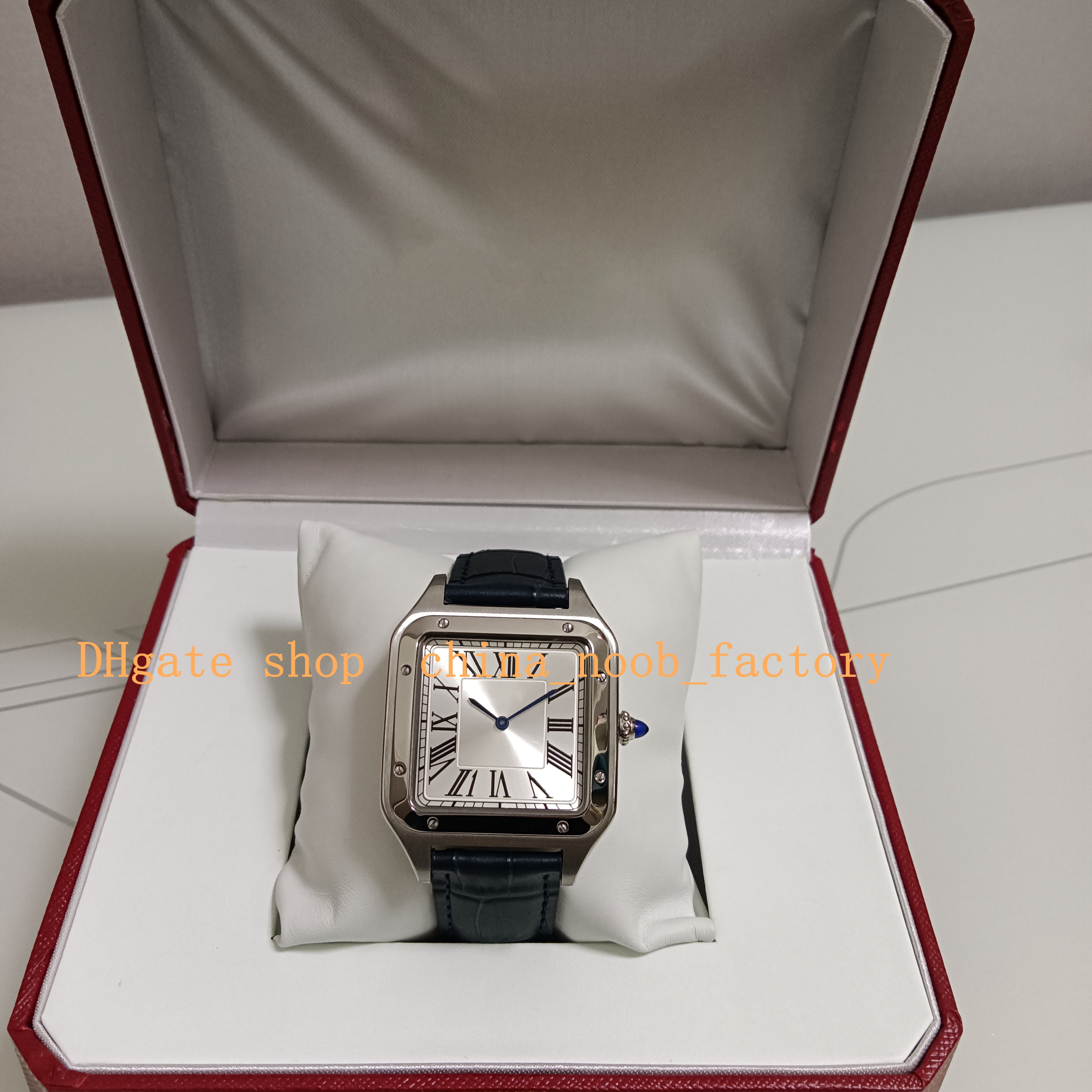 With Box Papers Midsize Size Watch Ladies Men 36MM Quartz WSSA0023 Dumont Silver Dial Stainless Steel Blue Leather Strap Wristwatches Men's Women's Watches