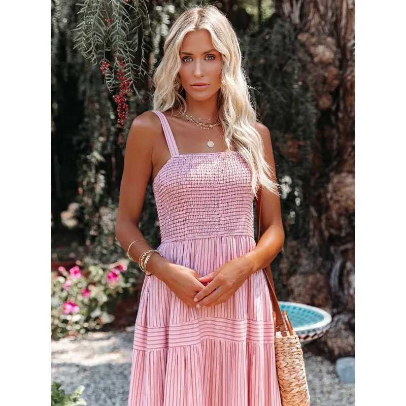 Basic Casual Dresses Striped Maxi Dress Women Summer Slveless Backless Long Dress Female Elegant Casual Holiday Seaside Beach Halter Dress Vestidos Y2