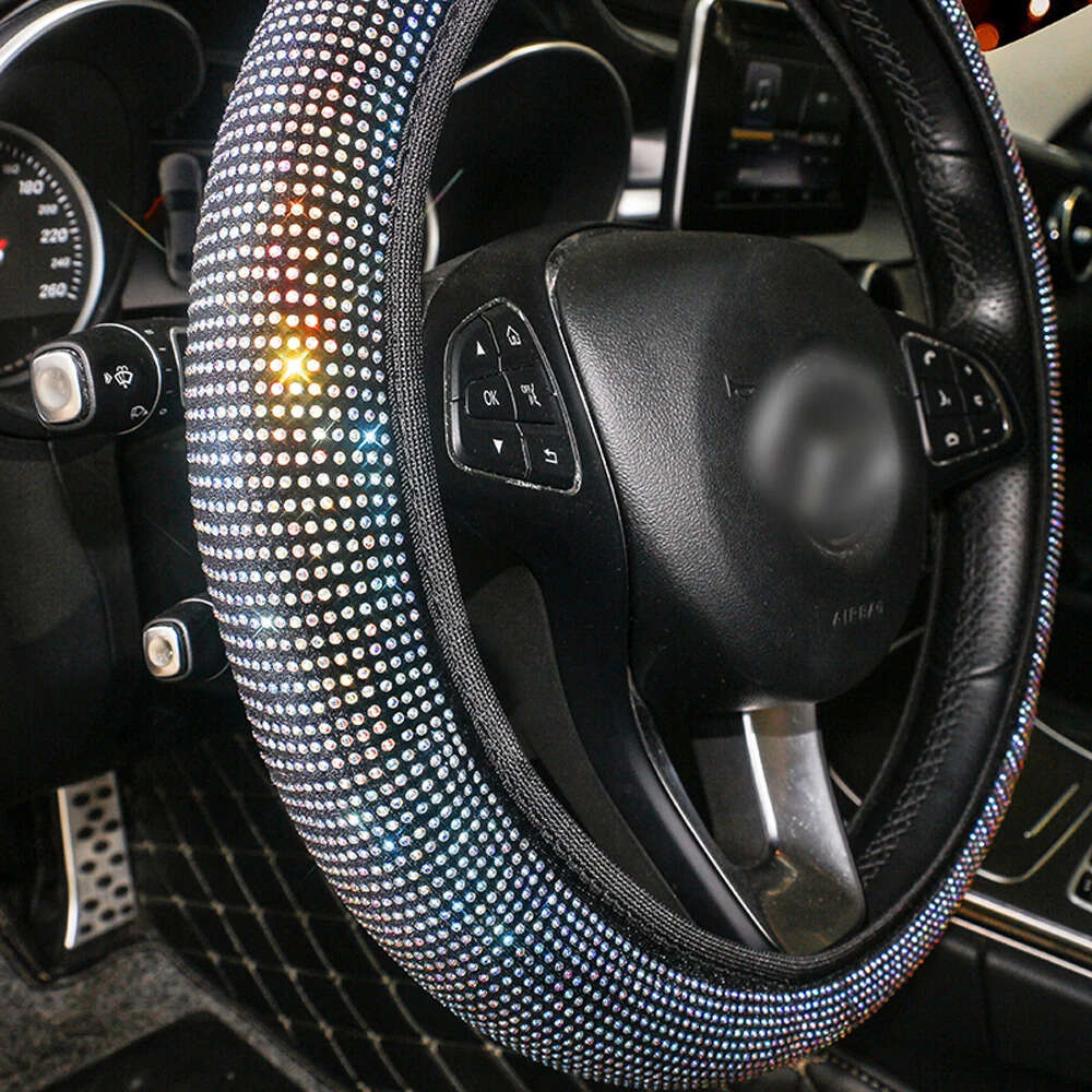 New Bling Rhinestones Crystal Steering Wheel Cover Leather Steering-wheel Covers Car Stuff Auto Accessories for Woman
