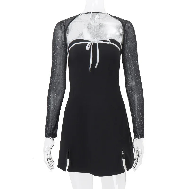 NEONBABIPINK Bow Tube Dress with Mesh Cardigan Girls Y2k Coquette Clothes Aesthetic Sexy Black 2 Piece Mini Sets N33CG20 240513