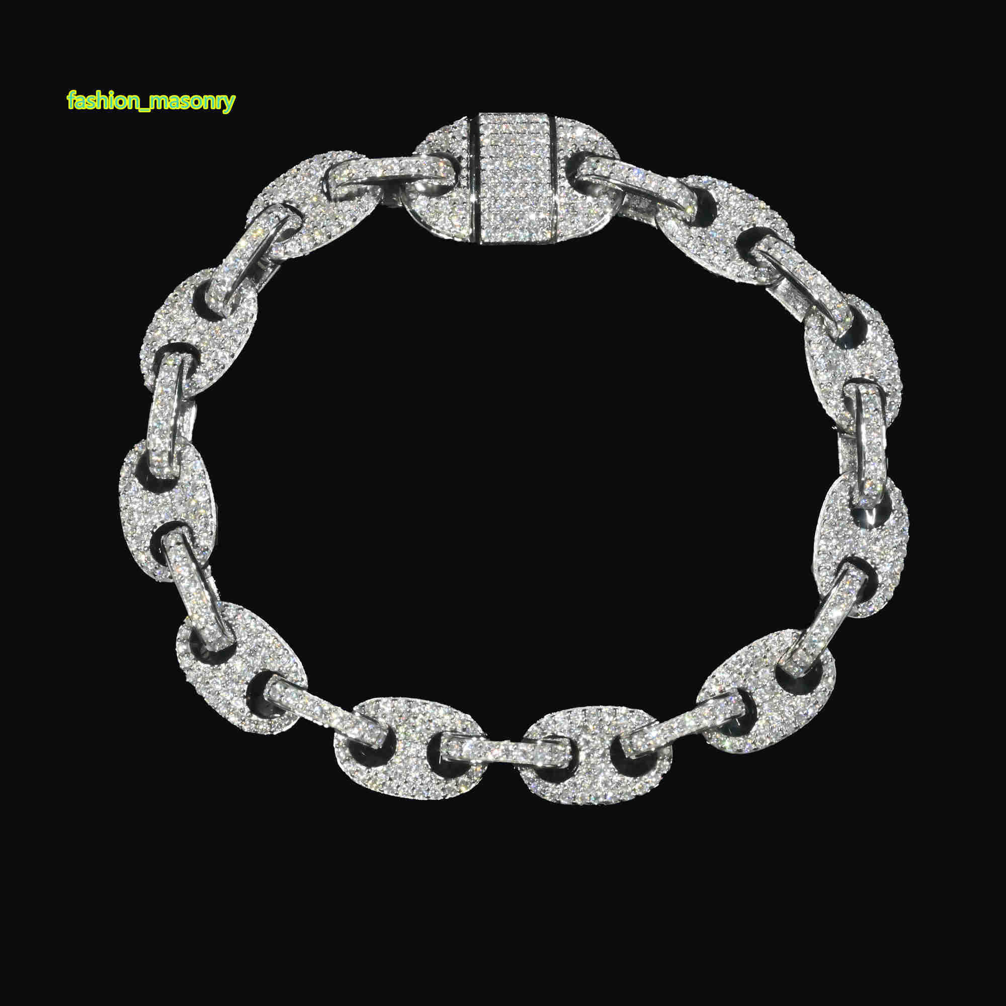 Pass Dia Tester VVS Ice Out Moissanite Coffee Beans Cuban k Chain 8mm Bracelet Sier Fine Jewelry For Man Woman Gift