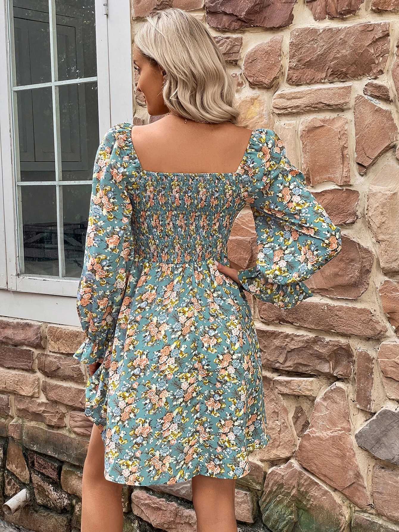 Basic Casual Dresses Fashion Womens Clothing Spring Summer Long Slve Bohemian Short Dress Female Beach Vacation Print Vintage Sexy Mini Dresses Y24051