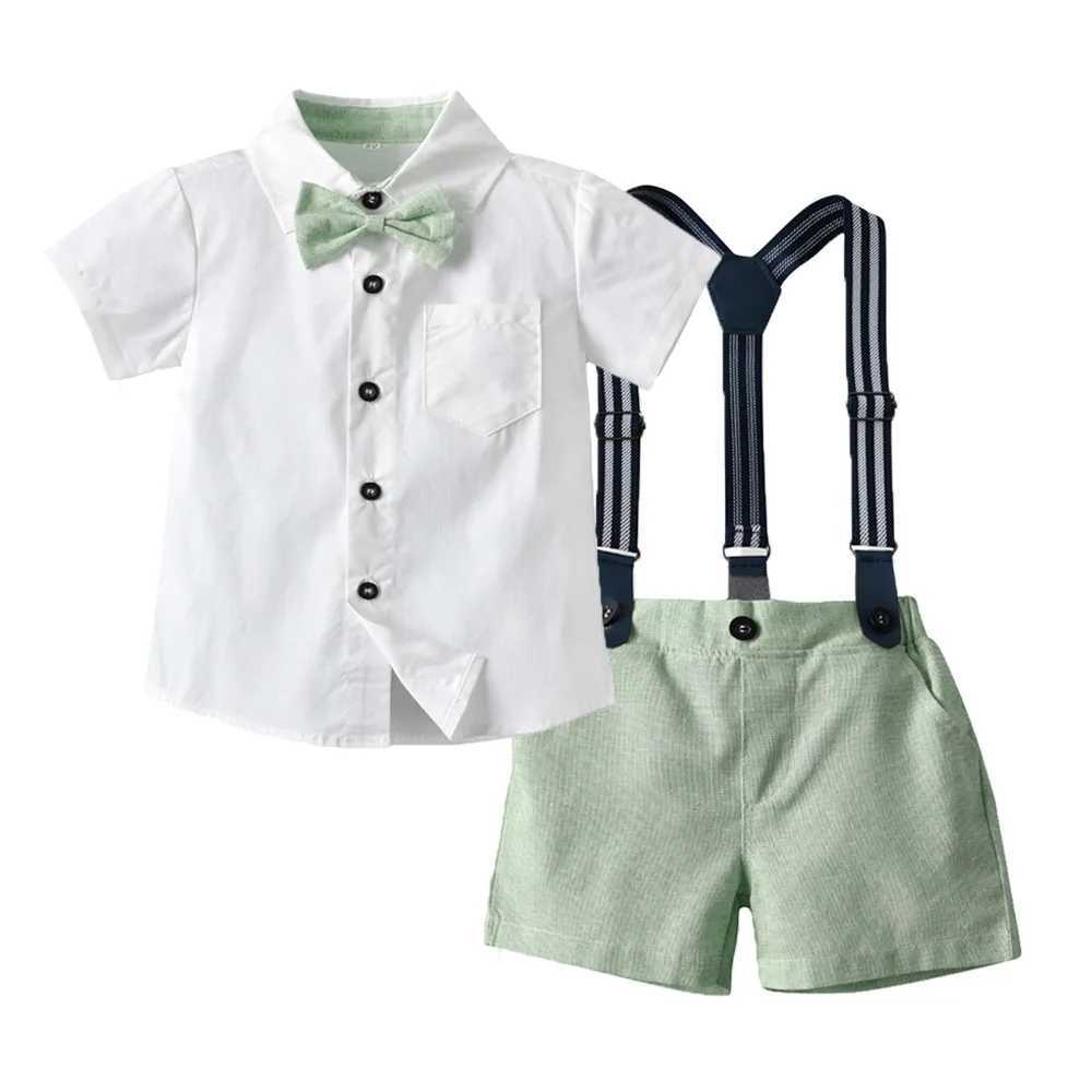 Clothing Sets Boys shirt set summer boys ceremony shorts flip collar short sleeved shirt bow tie shorts elegant boys clothing childrens dress set WX
