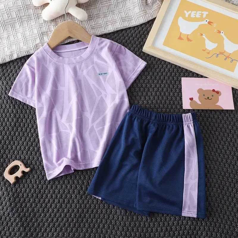 Clothing Sets Childrens summer quick drying ventilation net 2 T-shirts+pants sportswear 18m-11 year old boys and girls fashion clothing pajamas clothi
