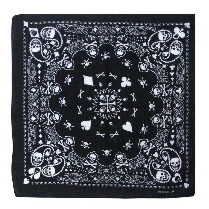 Bandanas Durag 55cm White Black Red Skull Geometric Bandana Unisex Harajuku Hip Hop Square Headband Motorcycle Sports Hair Wr Wristband J240516