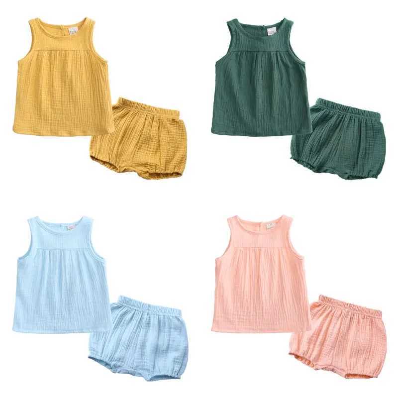 Clothing Sets Fashion toddler girl summer clothing cotton linen childrens clothing set sleeveless vest+shorts 2-piece childrens clothing set 0-4 years