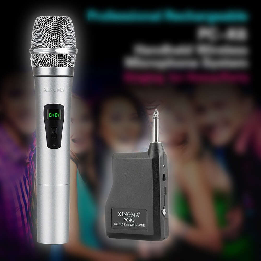 New XINGMA PC-K6 Portable Rechargeable LED Wireless Microphone Dynamic Handheld Karaoke Mic VHF with Receiver for KTV Speech