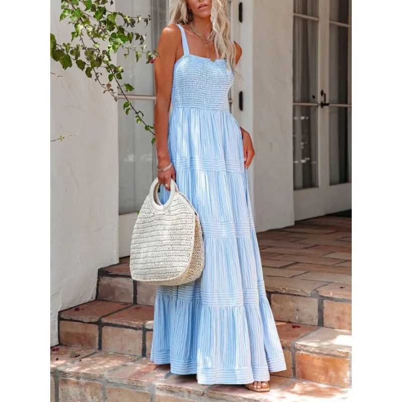 Basic Casual Dresses Striped Maxi Dress Women Summer Slveless Backless Long Dress Female Elegant Casual Holiday Seaside Beach Halter Dress Vestidos Y2