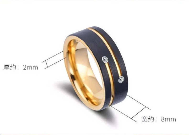 Gold Diamond Groove Ring Band Contrast Color Black Gold Mens Rings Wedding Promise Band Designer Jewelry Charm Gift