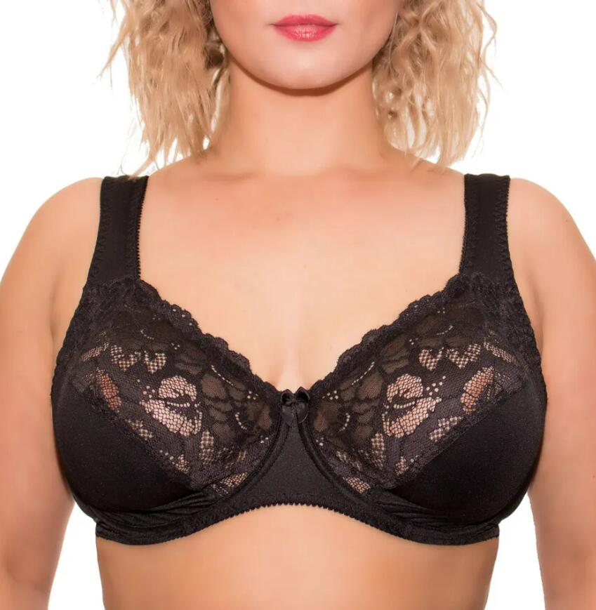 Underwire full coverage bra wide straps support panel plus size 34-48c-f g h i j