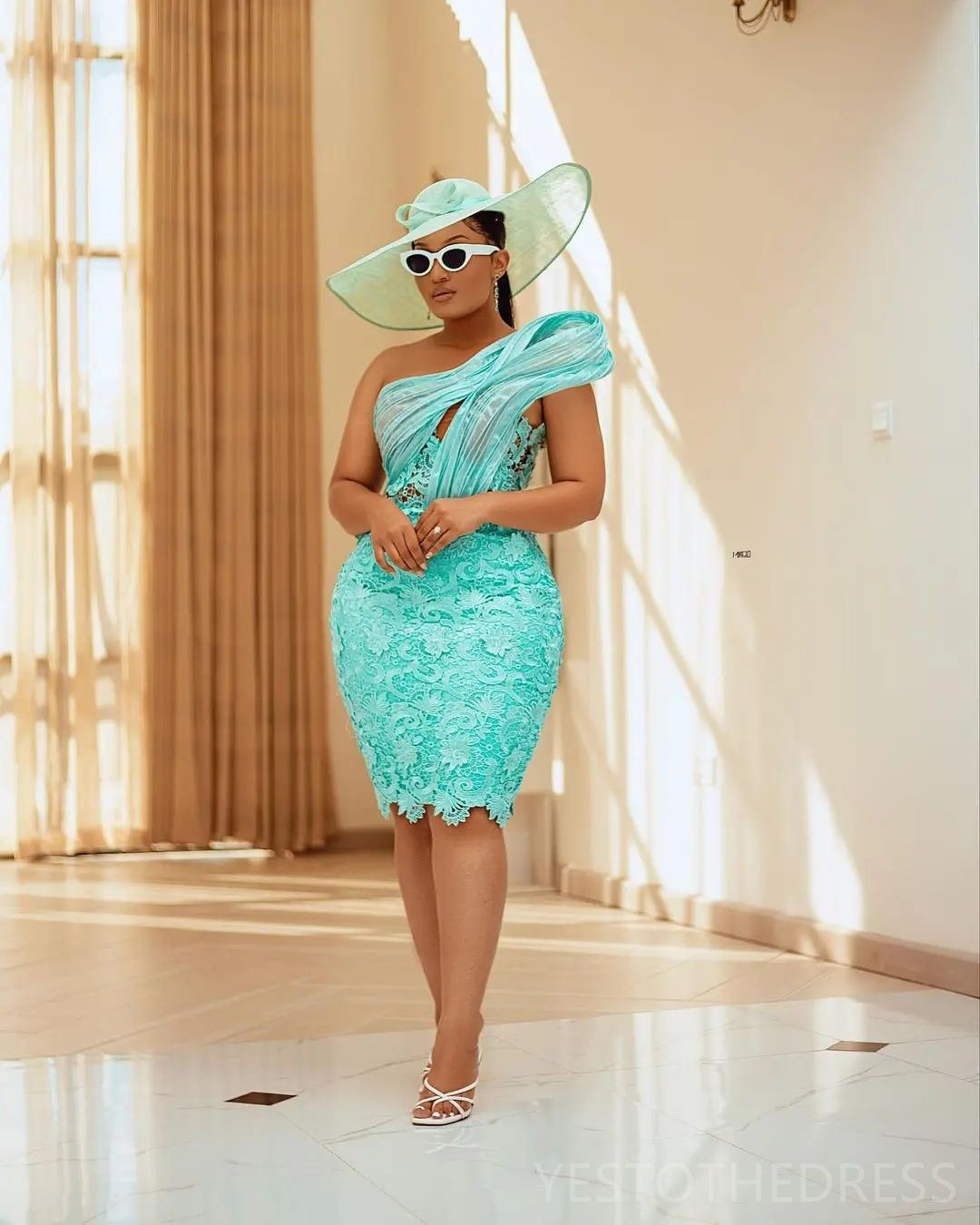 Mint Elegant Cocktail Dresses for Women Short Prom Dress Lace Decorated Knee Length Birthday Party Dress for African Black Girls C136