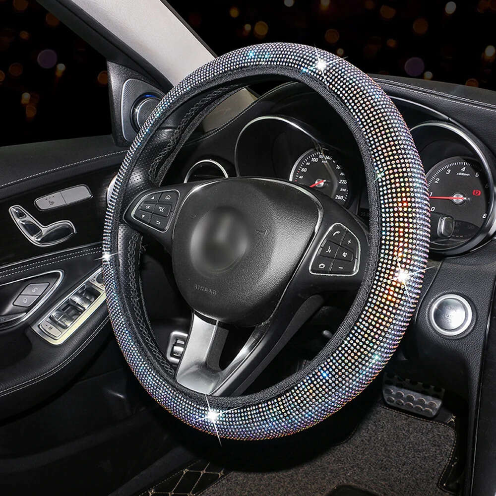 New Bling Rhinestones Crystal Steering Wheel Cover Leather Steering-wheel Covers Car Stuff Auto Accessories for Woman