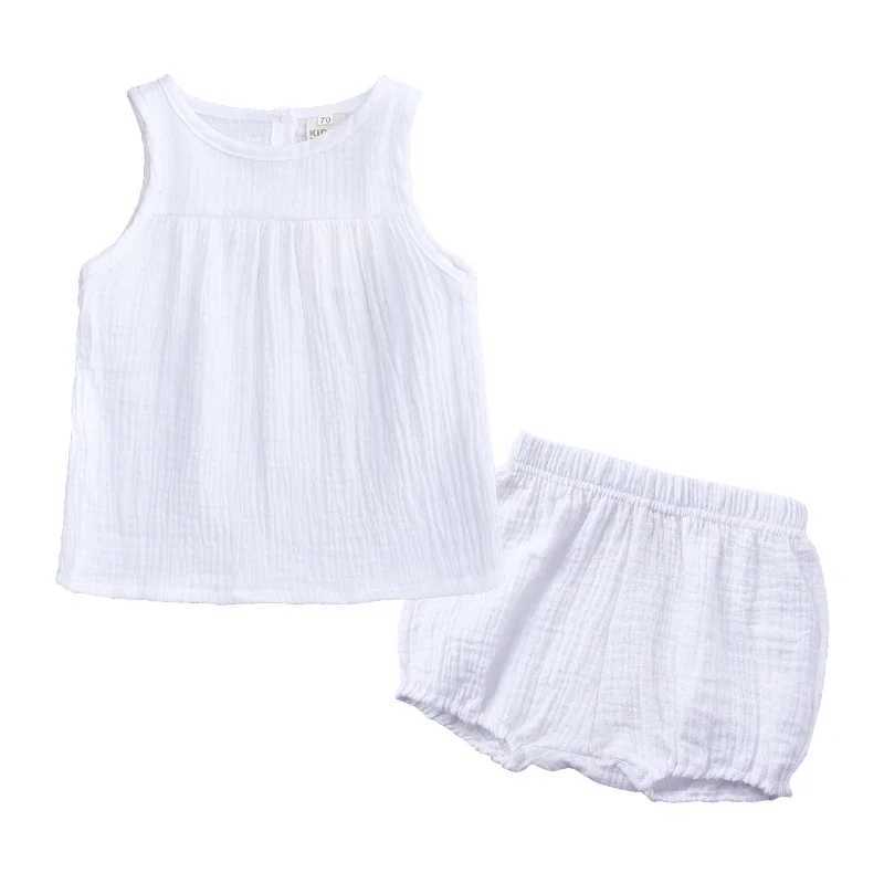 Clothing Sets Fashion toddler girl summer clothing cotton linen childrens clothing set sleeveless vest+shorts 2-piece childrens clothing set 0-4 years