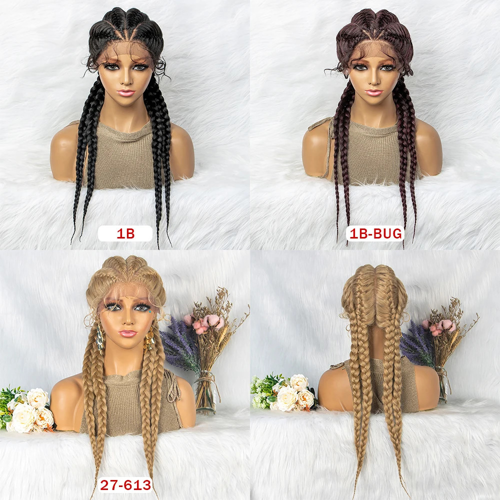 26 Inches Synthetic Lace Front Wigs Braided Wigs Lace Front Dutch Cornrows Braids With Baby Hair for Black Women 240430