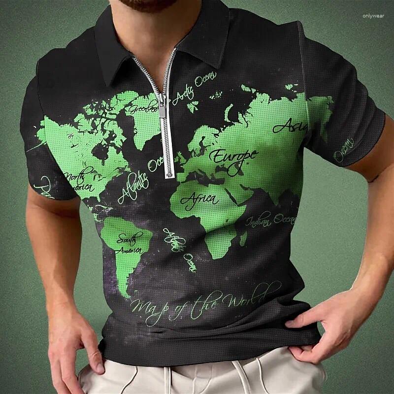 Men's Polos Outdoor Casual Vintage Street Comfortable Lightweight Wear Resistant Zippered Pattern Print Lapel Short Sleeve Polo Shirt