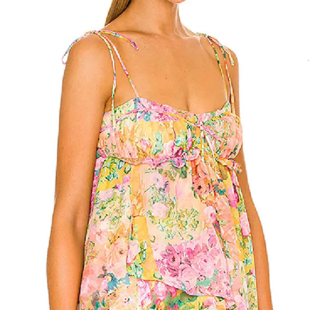 2024 Summer New Women's Style Printed Lace up Short Ruffle Edge Dress for Women F51736