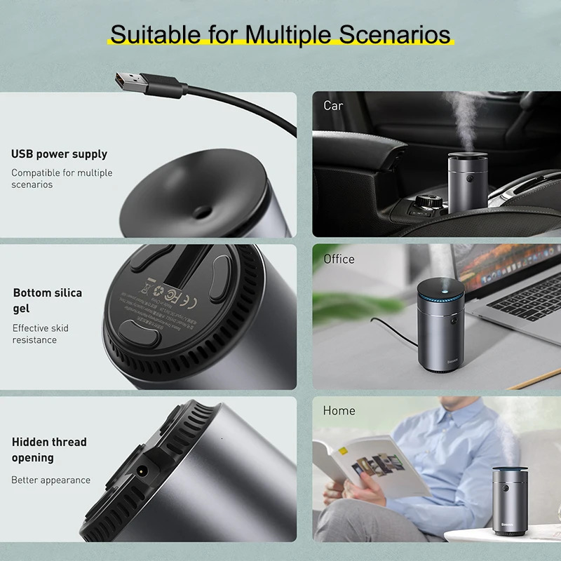 Baseus Car Diffuser Humidifier Auto Air Purifier Aromo Air Freshener with LED Light For Car Aroma Aromatherapy Diffuser 240516