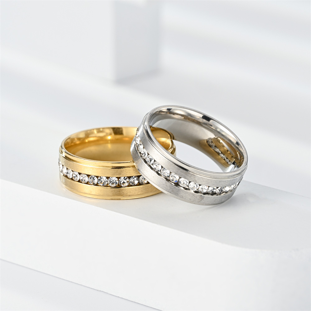 Cross-border Stainless Steel Ring Band Gold black Matte Diamond Mens Ring Charm Gift Fashion Fine Jewelry