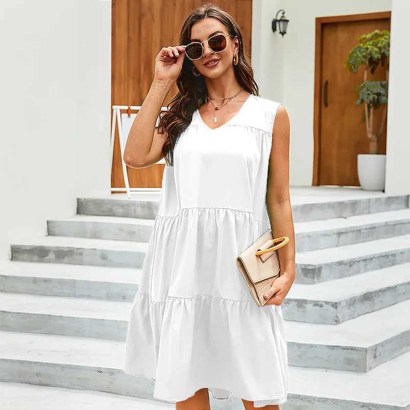 Basic Casual Dresses Orange bright dress spring and summer new all-matching small skirt fresh mini skirt beach holiday beach dress Y240515