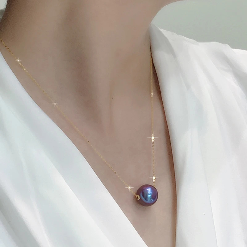 NYMPH genuine high quality round purple Edison Pearl necklace pendant with real 18 k gold styleD319 240511