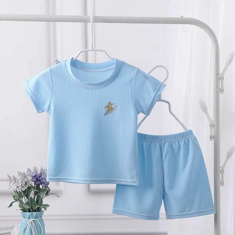 Clothing Sets 1-7Y Baby Boys Clothing Set Summer Breathable Ice Silk Preschool Girls Clothing Top+Pants 2PCS Pajama Set Childrens Clothing A1070 WX