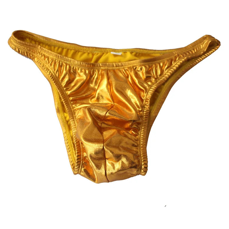 NPC IFBB WBFF Mens Fitness Posing Trunks Competition Pants Triangle Shorts Fabric Gold Shining Briefs C04 240509