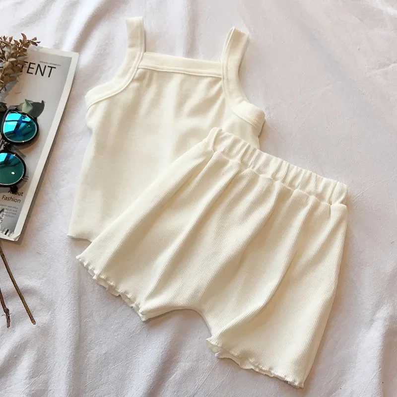 Clothing Sets 2 pieces/set of childrens clothing girl/boy sleeveless top+pants summer clothing solid color girl clothing set boy vest childrens pajama