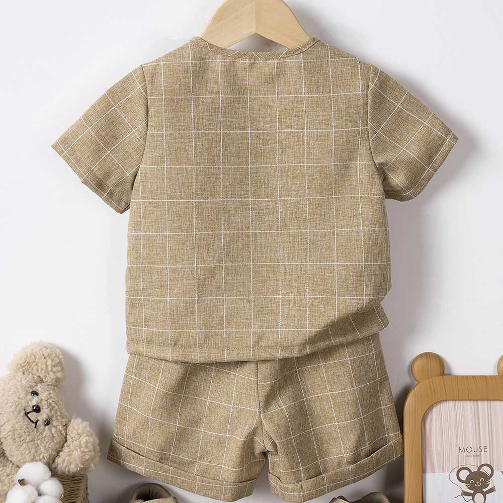 Clothing Sets Summer New Boys Short sleeved Set Flat Neck T-shirt+Elastic Waist Short sleeved 2-piece Childrens Casual Set WX